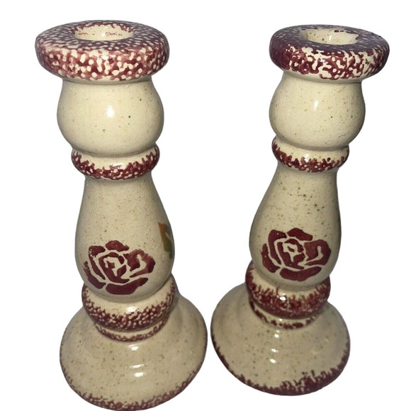 Wang's International Candlesticks Candle Holders Red Rose Leaf Sponge 7.75" tall - Picture 1 of 5
